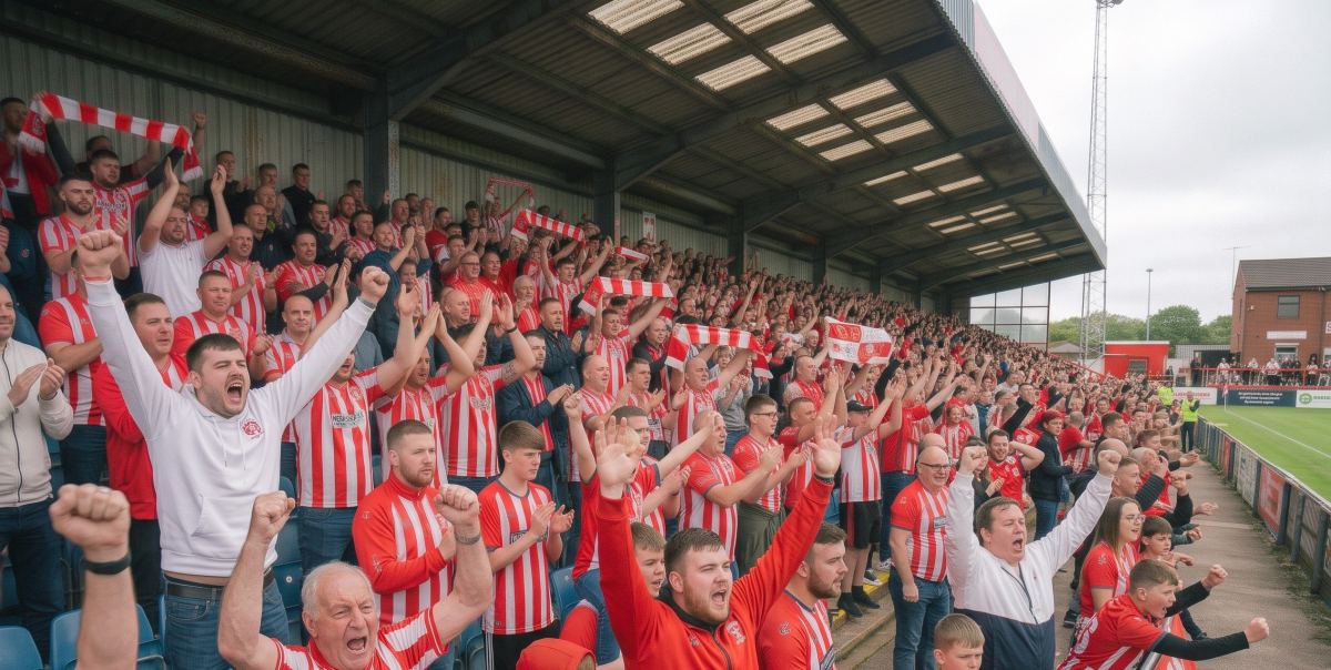 Witton Albion supporters cheering in the stands